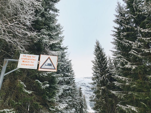 Ski slope warning sign in Voss, Norway